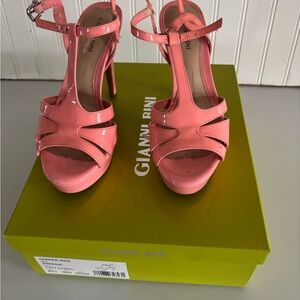 Gianni Bini Pink Patent T-Strap Platform Heels